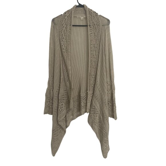 Boston Proper Womens Beige Open Crochet Knit Cardigan Sweater Sz M Boho Cozy Chi - Picture 1 of 7